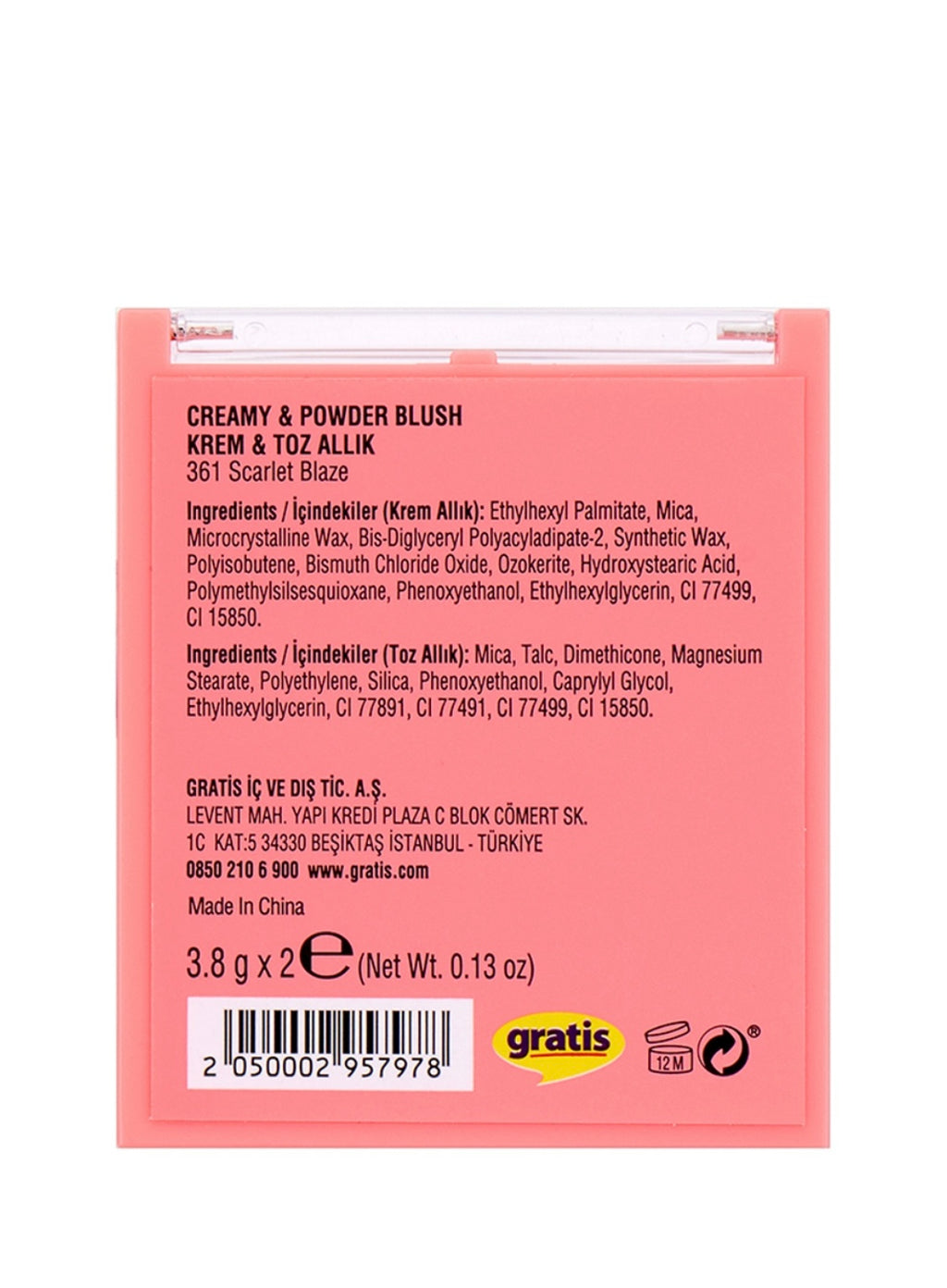 Beaulis VIBE IT Creamy & Powder Blush 361 Scarlet Blaze