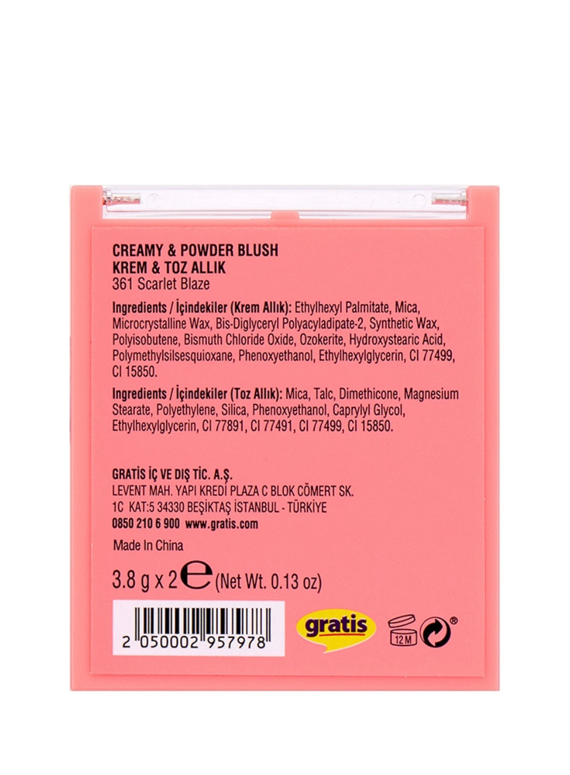 Beaulis VIBE IT Creamy & Powder Blush 361 Scarlet Blaze